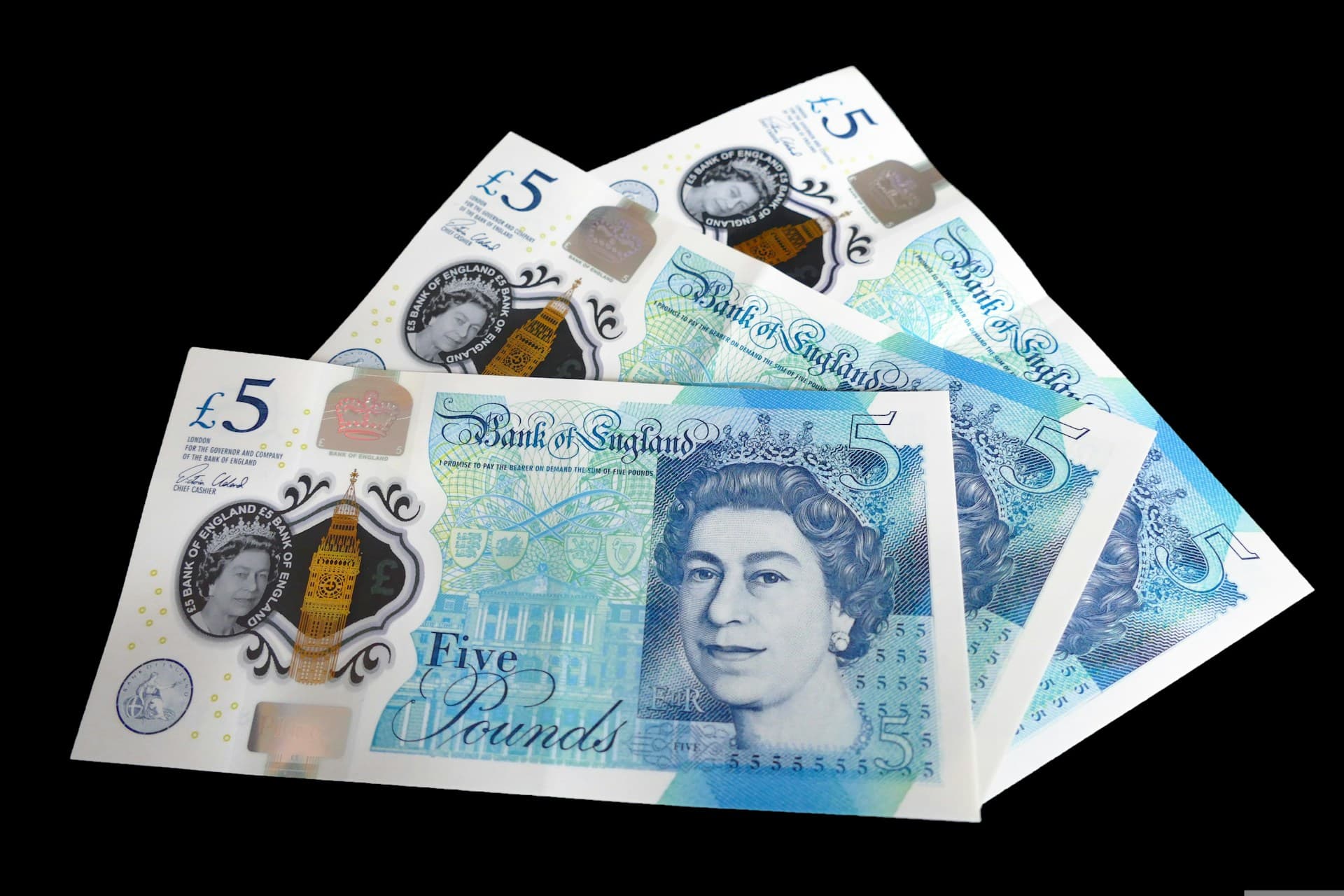 A fan of British pound banknotes